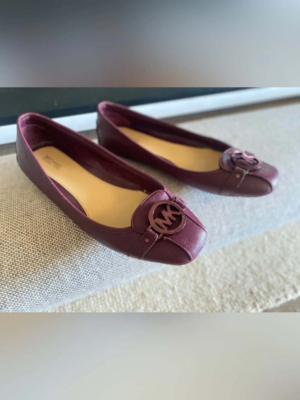 Michael Kors Fulton Ballet Flats – Burgundy Saffiano Leather Sz 10 M